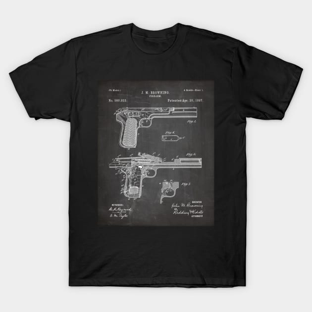 Browning Pistol Patent - Gun Lover Military Fan Art - Black Chalkboard T-Shirt by patentpress